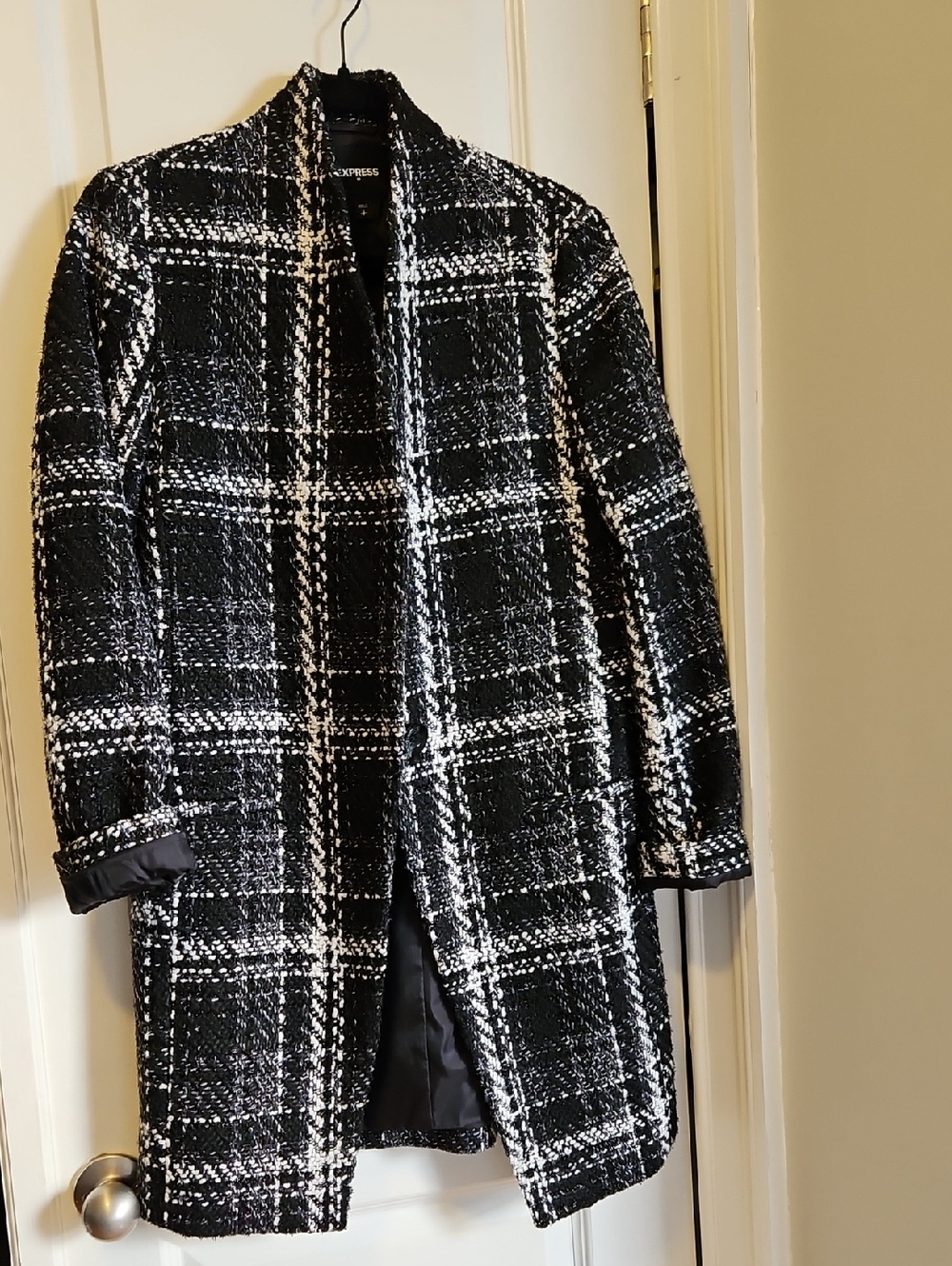Express Black & White Plaid Coat